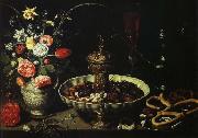 PEETERS, Clara bord med blomvas och torkad frukt oil painting artist